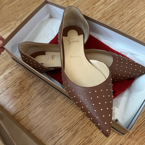 Christian Louboutin IRIZA PLUME Studded Leather Brown Ballet Flats, 40 - Picture 3 of 7